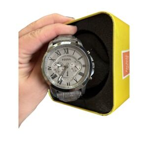 Fossil Grant Chronograph Watch Mens Grey & Brown Leather FS4766 Classic Luxury